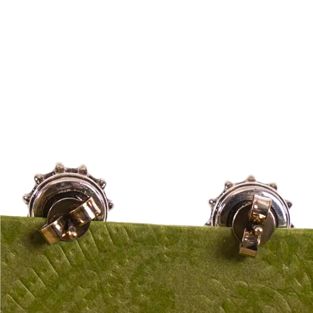 NEW✨$650 GUCCI Pink Crystal Stud Silver Tone FELINE TIGER CAT Dangle EARRINGS - Picture 10 of 11